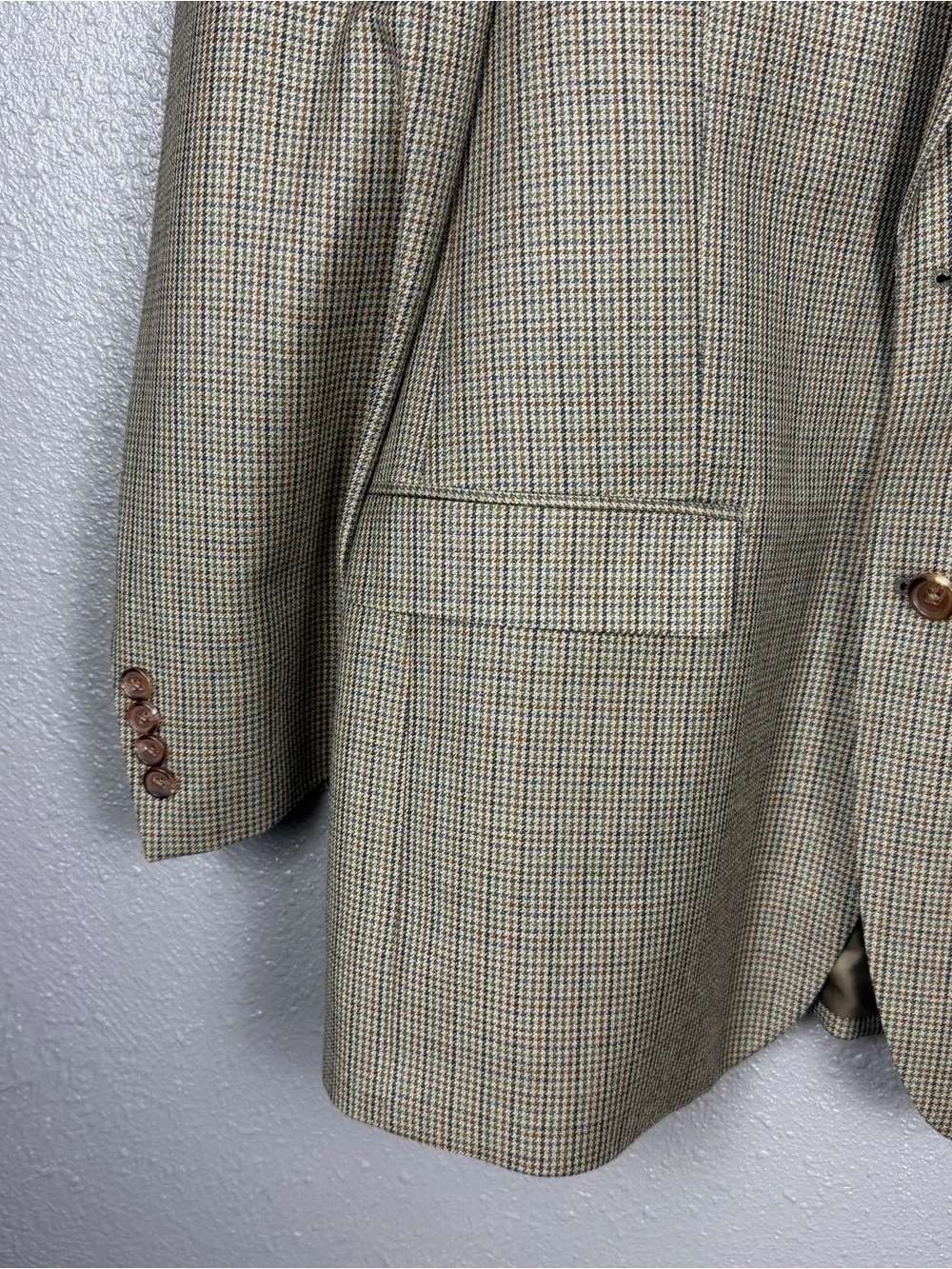 Lauren Ralph Lauren Green Label Silk/Wool Tweed Blazer 44R Beige Houndstooth